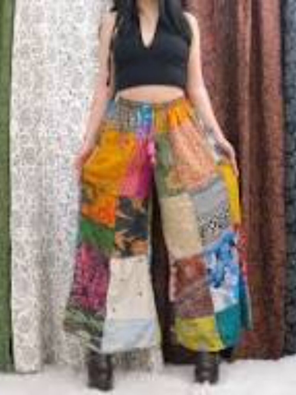 Young Threads 2XL Boho Patchwork Wide-Leg Pants - Multicolor P90